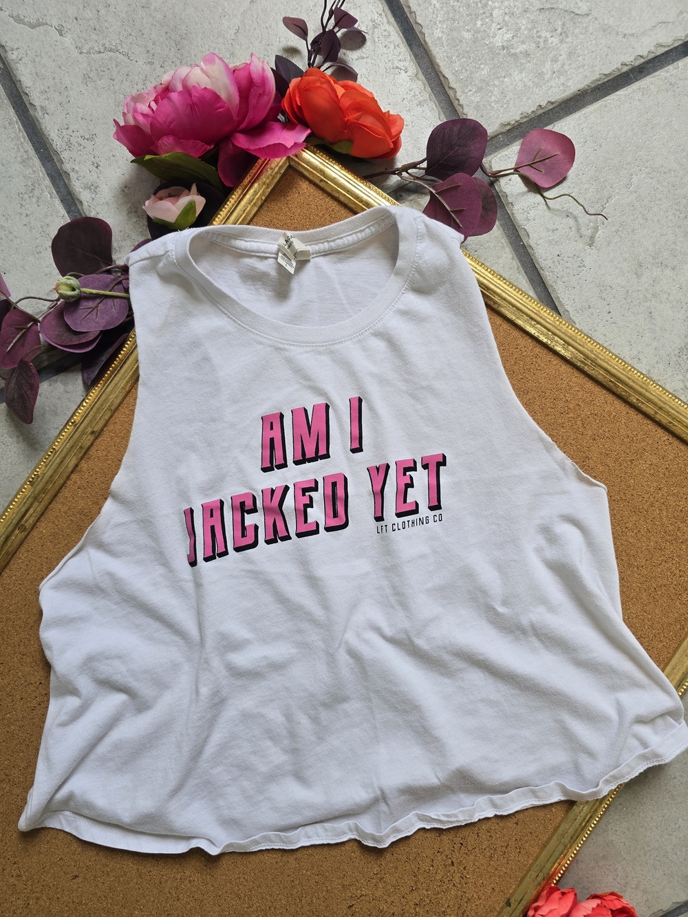 💪 2/$15 LFT Clothing Co. White "Jacked" Crop Muscle Tank